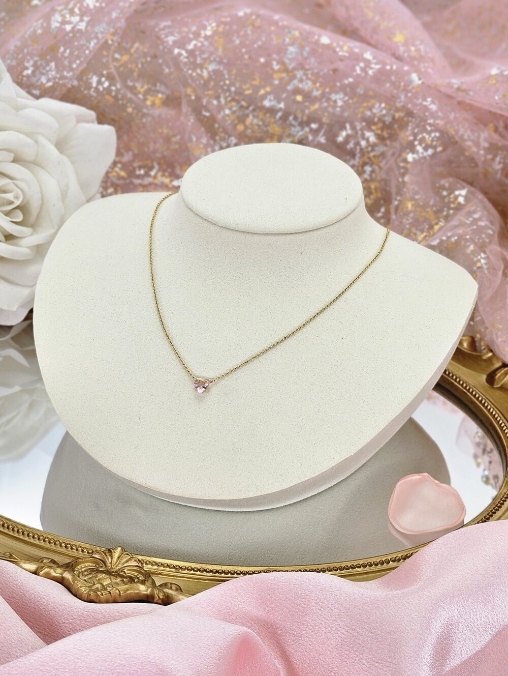 Nadri Heart Pendant Necklace Pink Gold Plated Minimalist Love Dainty Formal Gift - Picture 2 of 5